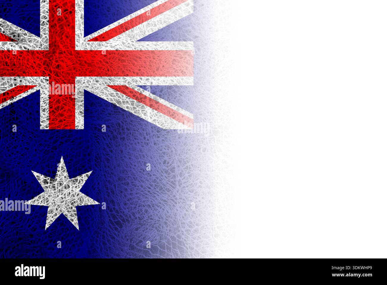 Weißer Hintergrund mit australischer Flagge auf dem Fischernetz Stockfoto