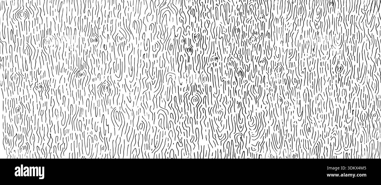 Holzstruktur Hand gezeichneter Hintergrund. Kritzelnde Baumrindenmuster und natürliche Kurven. Abstraktes Farbverlaufsdesign mit konzentrischen linearen Kreisen und Stock Vektor