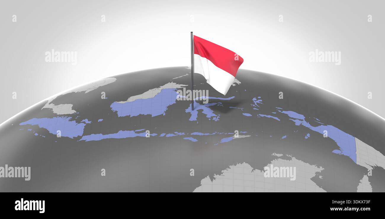 Indonesien – Landesgrenze und Flagge – 3D-Abbildung Stockfoto