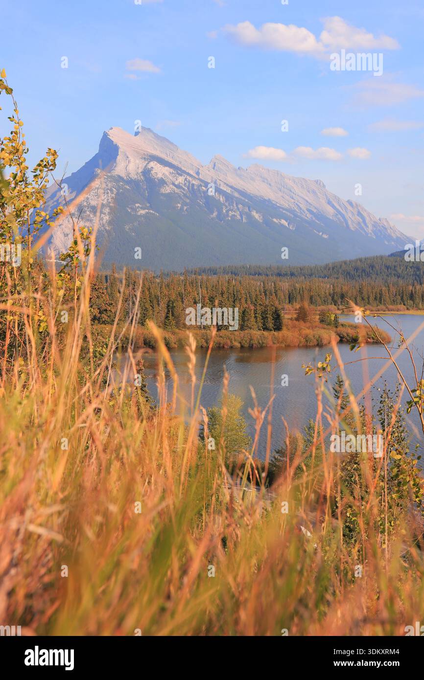 Der Mount Rundle ist immer schön zu sehen, wenn man von Westen aus nach Banff kommt. Stockfoto