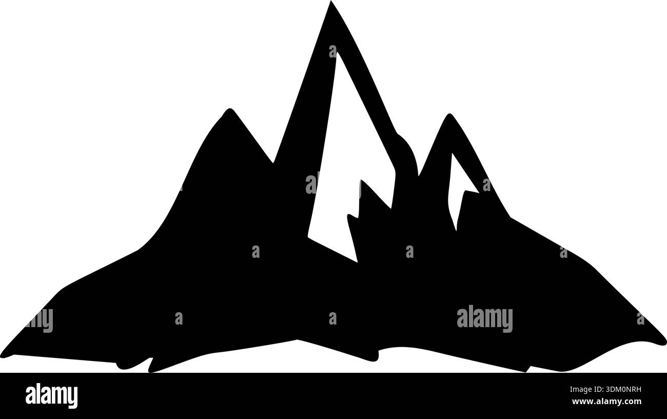 Minimalistisches Symbol der Black Mountain Silhouette mit zerklüfteten Gipfeln und kontrastreichen Details für Natur, Abenteuer und Bergsteigen Stock Vektor