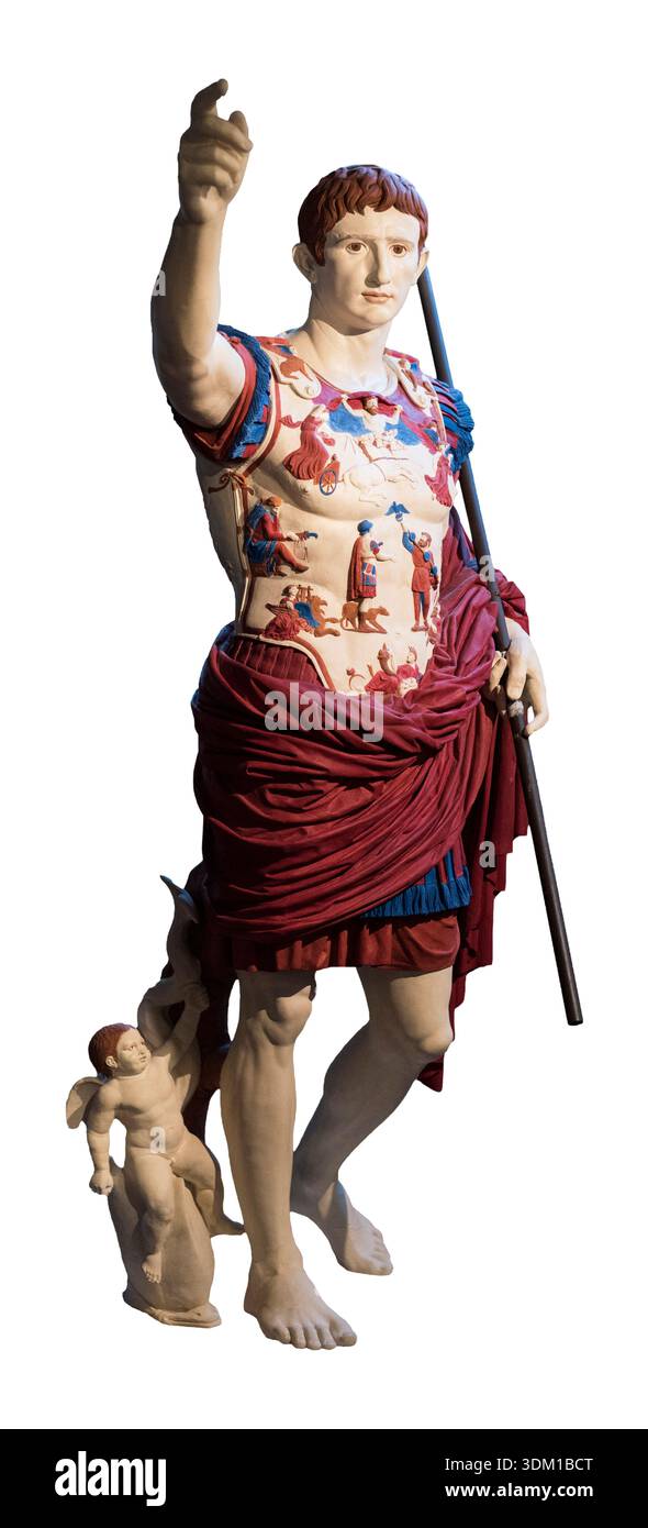 Bemalte Gipsabschrift der Statue des römischen Kaisers Augustus von Prima Porta. Stockfoto