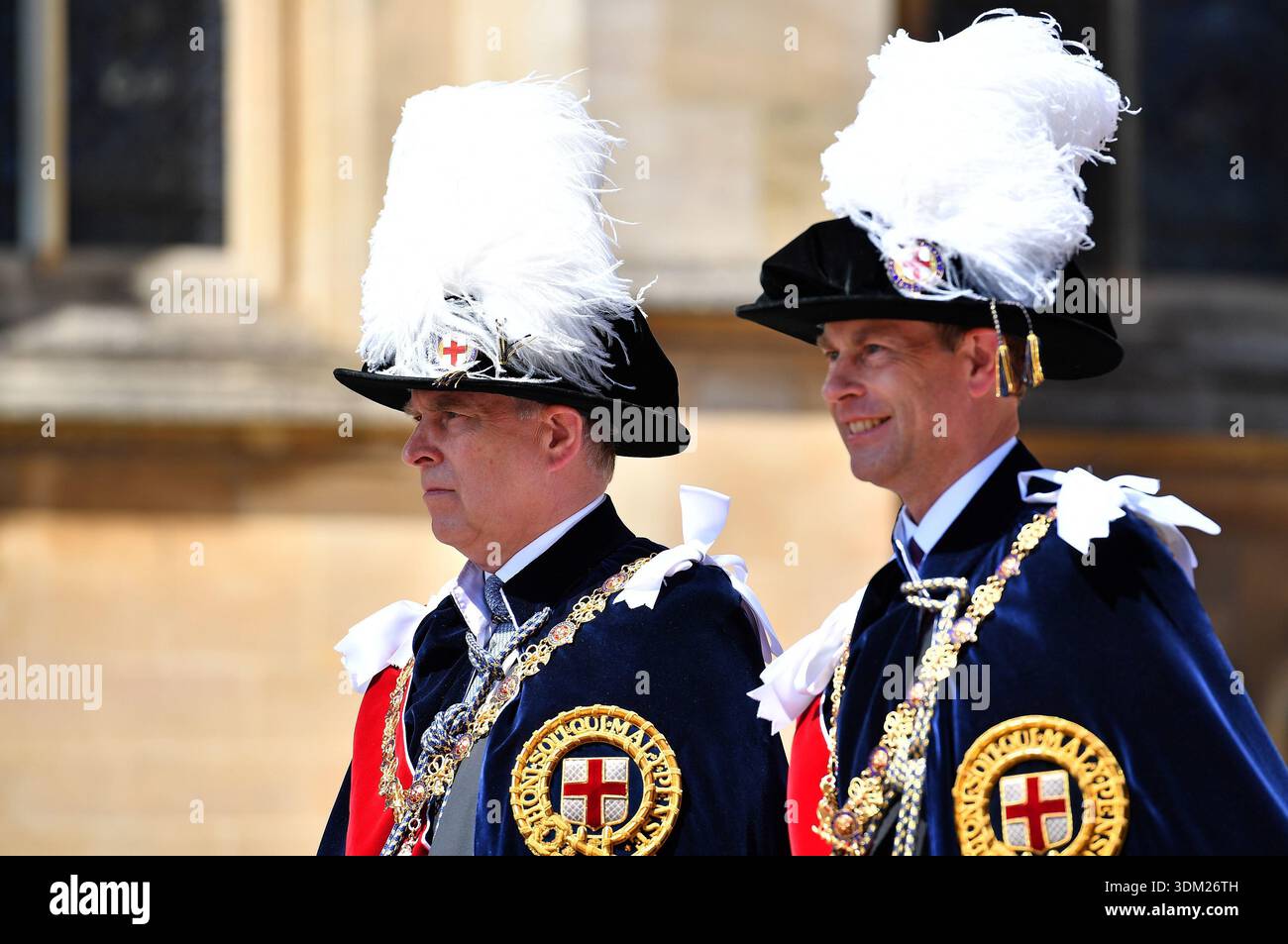 File photo dated 18/06/18 of Andrew Mountbatten-Windsor (then the Duke of York) (left) and the Duke of Edinburgh (then the Earl of Wessex) arrive for the annual Order of the Garter Service at St George's Chapel, Windsor Castle. The Duke of Edinburgh has said it is important to "remember the victims" in the first public comments by a senior royal since millions more pages of documents related to paedophile financier Jeffrey Epstein were released. Issue date: Tuesday February 03, 2026. Stockfoto