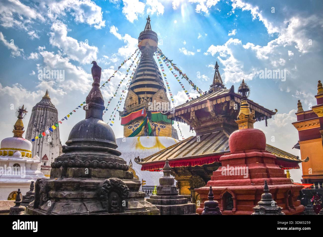 Der berühmte Swayambhunath-Tempel in Kathmandu, auch bekannt als Affentempel Stockfoto