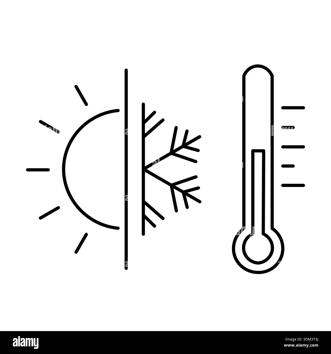 Symbol für die Klimaregelung des HLK-Systems mit Schneeflocke und Thermometer von Sun. Bearbeitbare Kontur. Stock Vektor