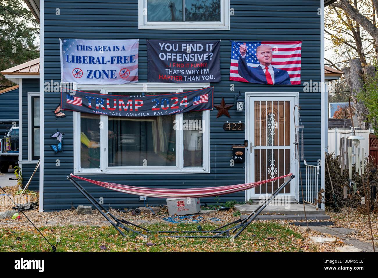 Stillwater, Minnesota. Das Haus ist mit Pro Trump Schildern dekoriert Stockfoto