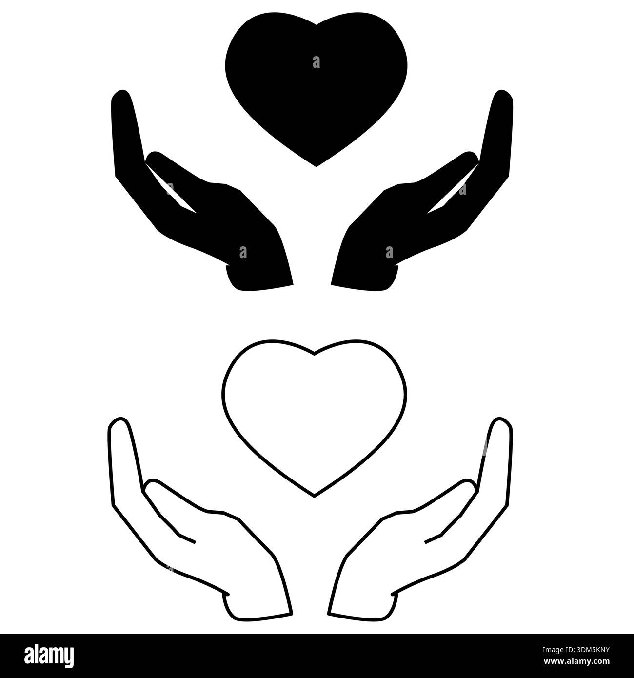 Symbol für umfassende Kundenbetreuung. Hand mit Herzzeichen. Symbol für ausgezeichneten Service und Support. Flacher STYLE. Stockfoto
