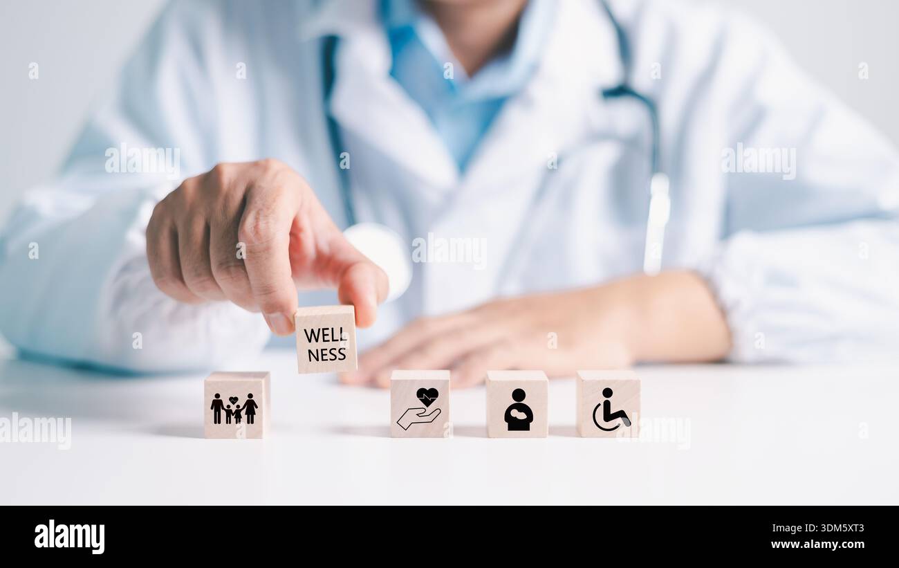 Mitarbeiter-Wellness-Programme umfassen oft psychische Gesundheit Unterstützung, Krankenversicherung und Krankheitsprävention, um das Wohlbefinden von Familien und Einzelpersonen zu gewährleisten Stockfoto