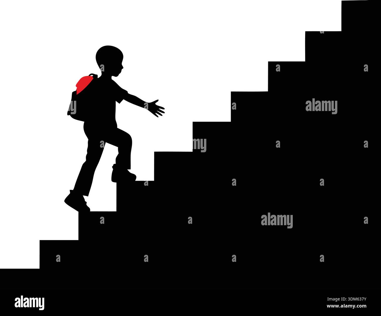 Ein Kind klettert eine Leiter Silhouette Design Vektorkunst, Silhouette eines Kindes, das Treppen mit einem Rucksack auf dem Rücken klettert Stock Vektor