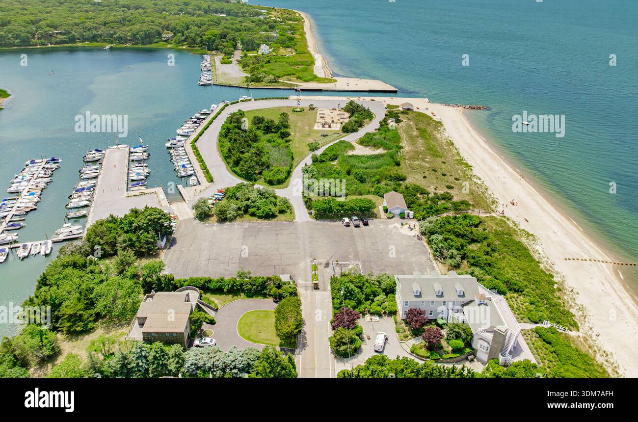Blick aus der Vogelperspektive auf clearwater Beach und Umgebung, East hampton, ny Stockfoto