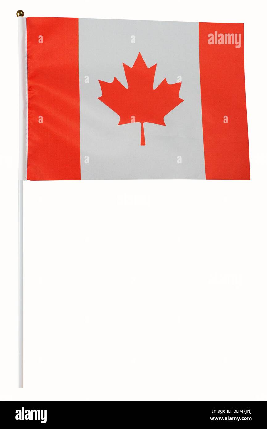 Kanada-Flagge auf einem Stock isoliert auf weißem Hintergrund Stockfoto