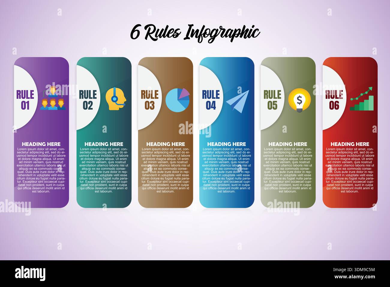 Moderne, vertikale Infografik-Vorlage mit Symbolen in 6 Schritten Stock Vektor
