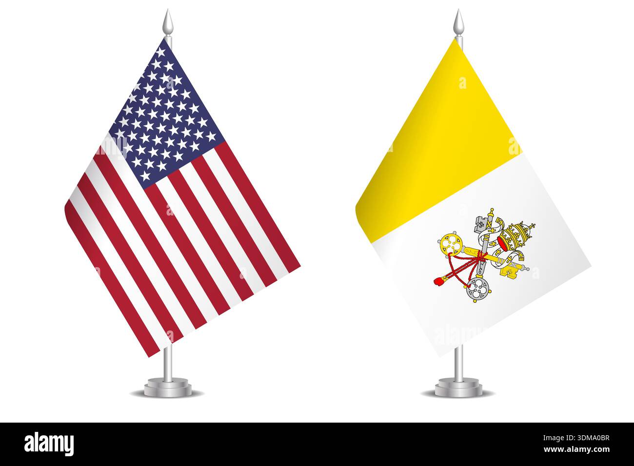 Flaggen der Vereinigten Staaten und Vatikanstadt. Das Konzept der Partnerschaft und des gemeinsamen Handelns. Symbol für Partnerschaft, Zusammenarbeit, internationale Zusammenarbeit, friedliche Verhandlungen, Allianz, bilaterale Kommunikation Stock Vektor