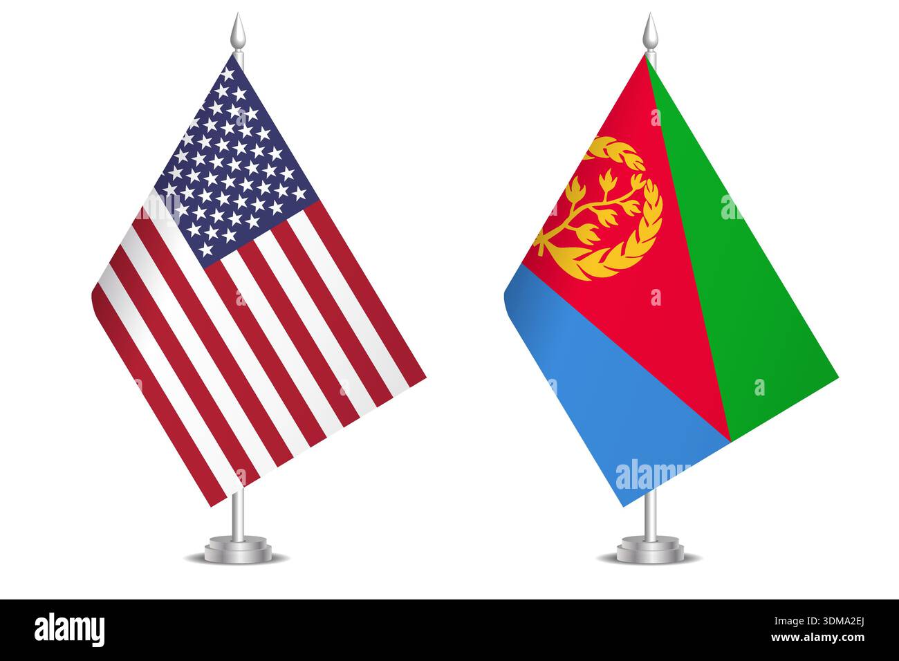 Flaggen der Vereinigten Staaten von Amerika und Eritrea. Das Konzept der Partnerschaft und des gemeinsamen Handelns. Symbol für Partnerschaft, Zusammenarbeit, internationale Zusammenarbeit, friedliche Verhandlungen, Allianz, bilaterale Kommunikation Stock Vektor