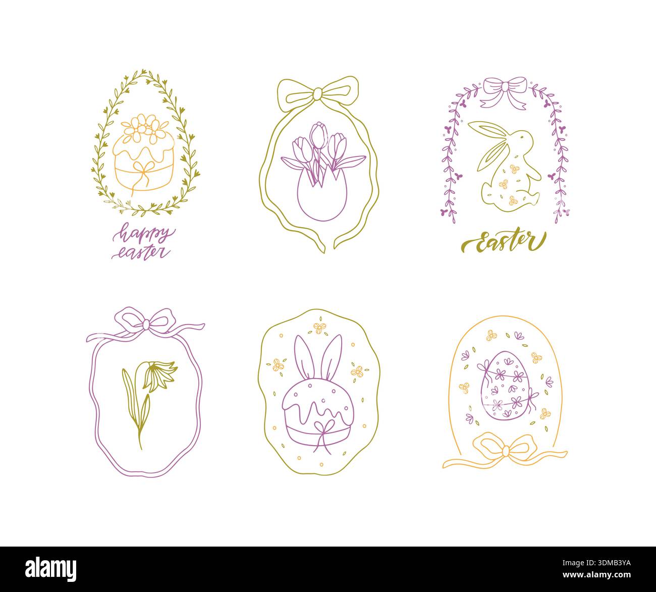 Happy Easter Hand gezeichnet Wimsy Set Stock Vektor