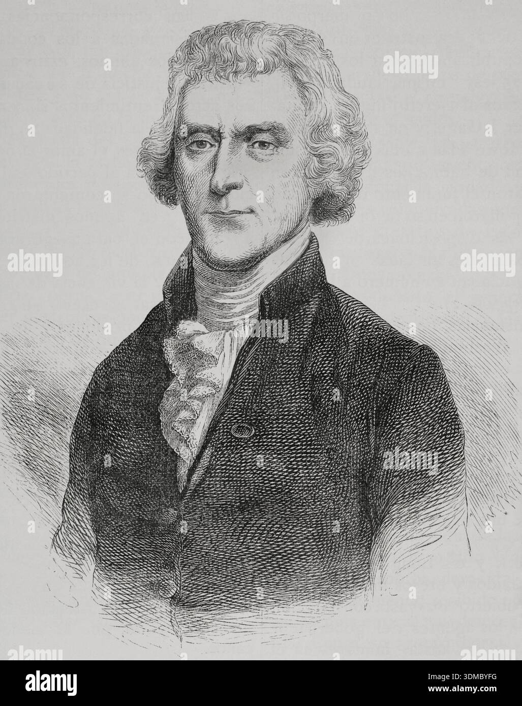 Thomas Jefferson (1743-1826). 3. Präsident der Vereinigten Staaten von Amerika (1801–1809), einer der Gründungsväter. Hochformat. Gravur. Historia biográfica de los Presidentes de los Estados Unidos (Biographische Geschichte der Präsidenten der Vereinigten Staaten). Veröffentlicht in Barcelona von Montaner y Simón, 1885. Stockfoto