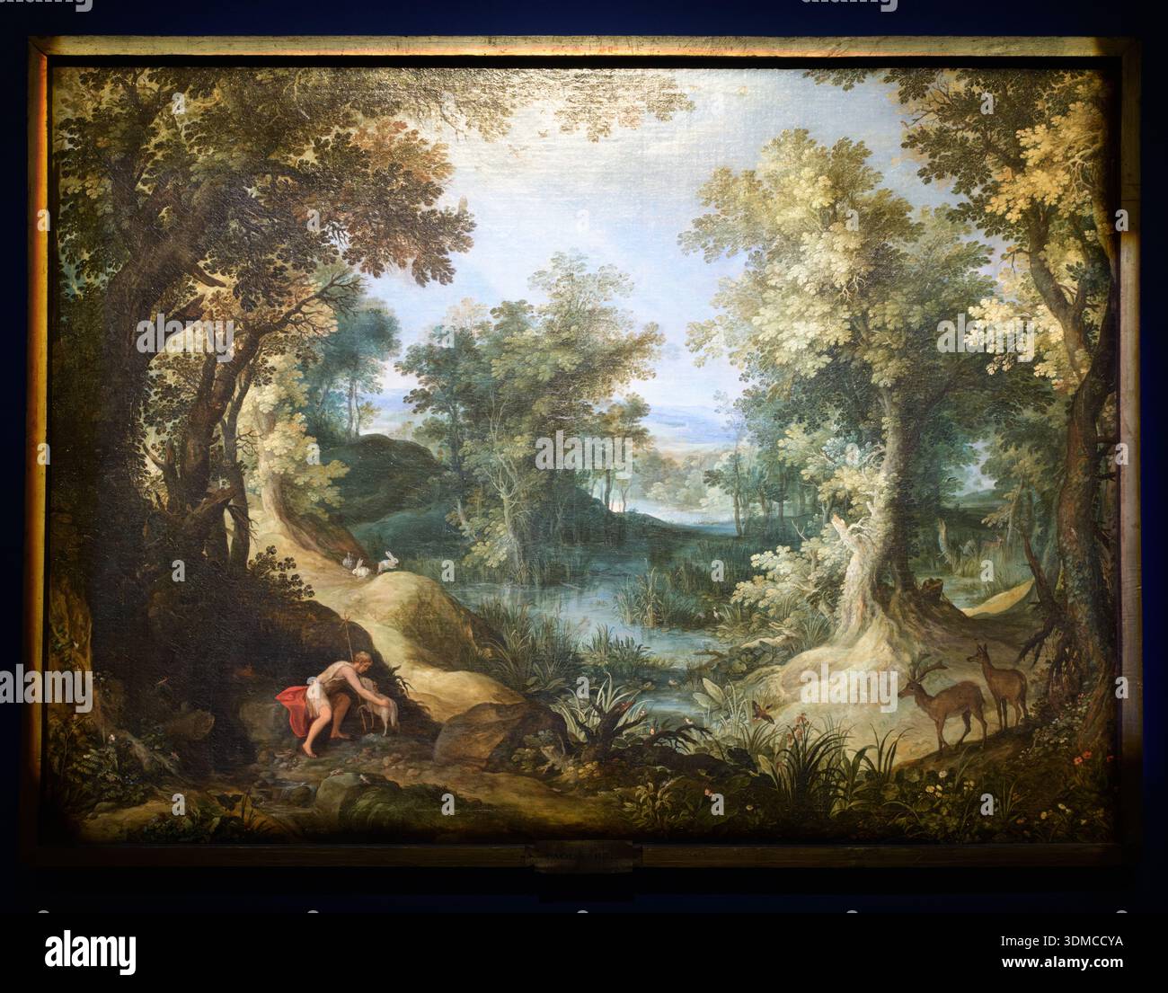Landschaft mit dem Kleinkind Johannes dem Täufer von Paul Bril, 1590-99. Öl auf Leinwand, Pinacoteca Ambrosiana, Mailand. Stockfoto