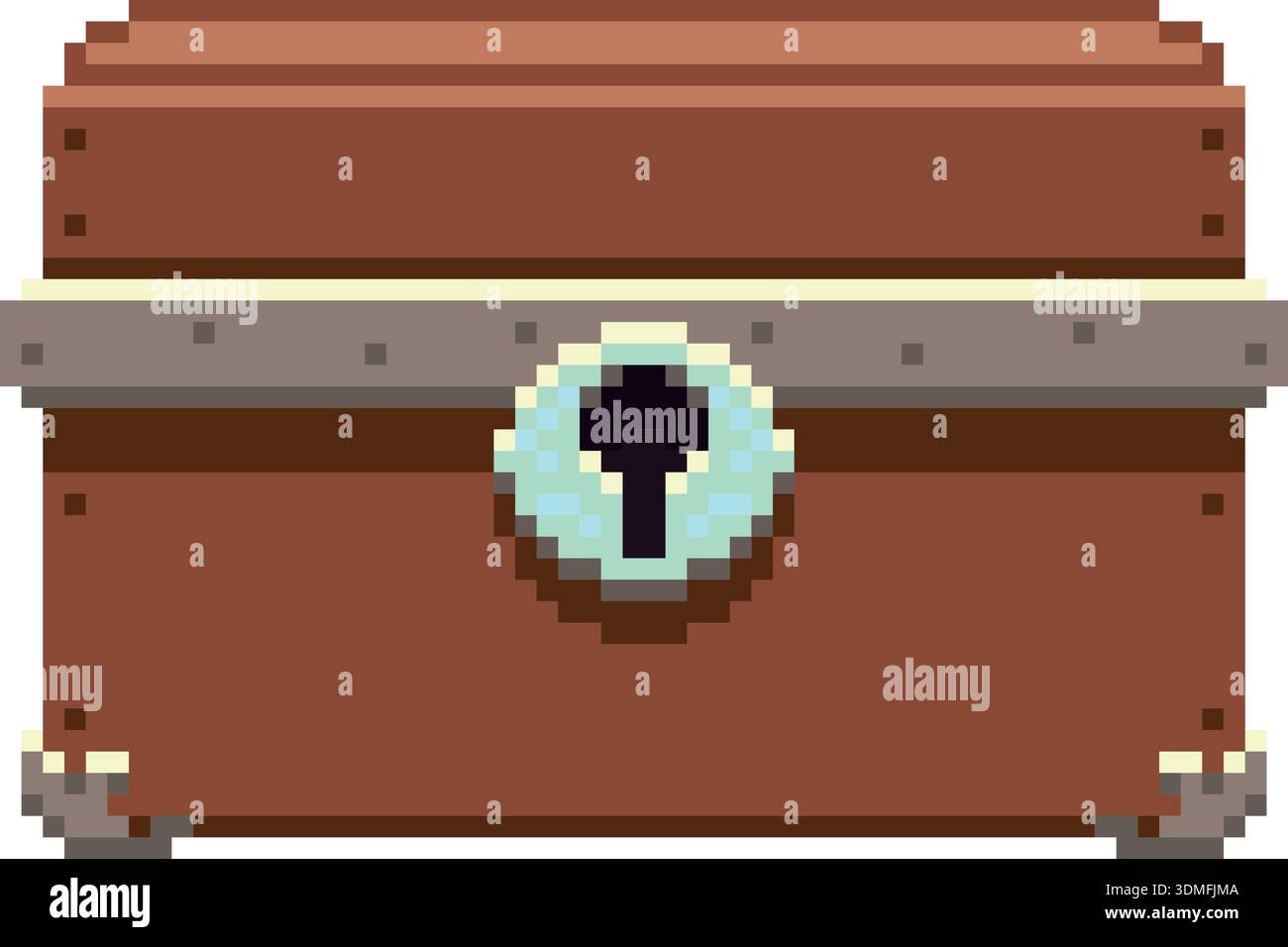 Schatztruhe im Retro-Game-Style. Karikaturkiste aus Holz Stock Vektor