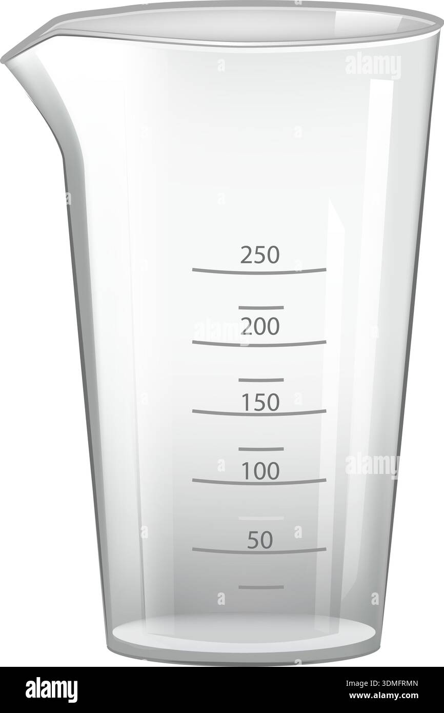 Einen Messbecher aus Klarglas mit einer 250-ml-Linie an der Seite Stock Vektor