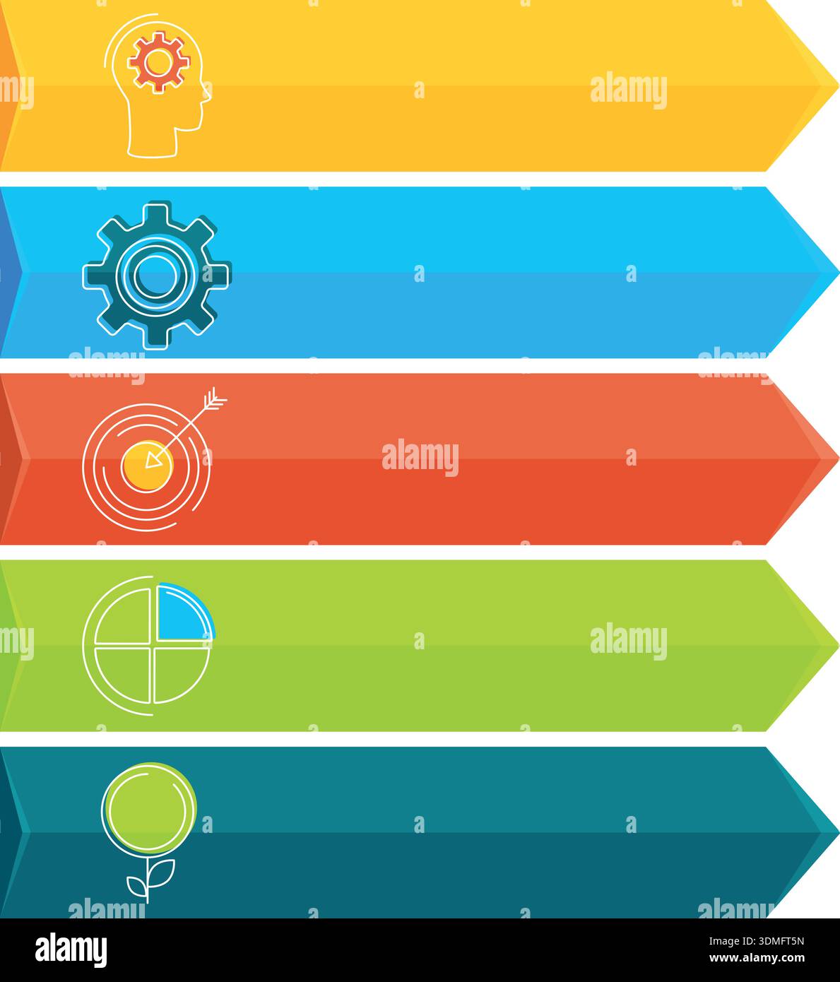 Eine Reihe von bunten Pfeilen mit verschiedenen Symbolen Stock Vektor