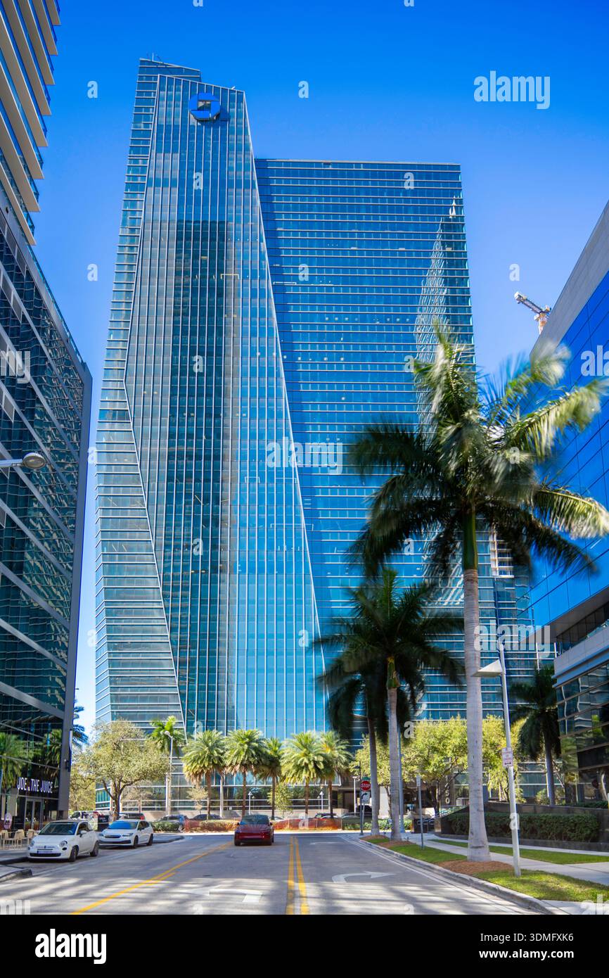 Brickell, FL, USA - 2. Februar 2026: Chase Bank Tower Brickell Avenue Miami Stockfoto