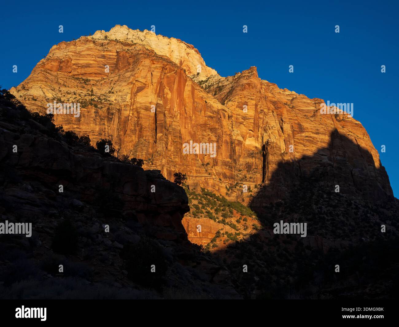 Sonnenuntergang über den Klippen entlang des Zion-Mount Carmel Highway, Zion National Park, Utah. Stockfoto