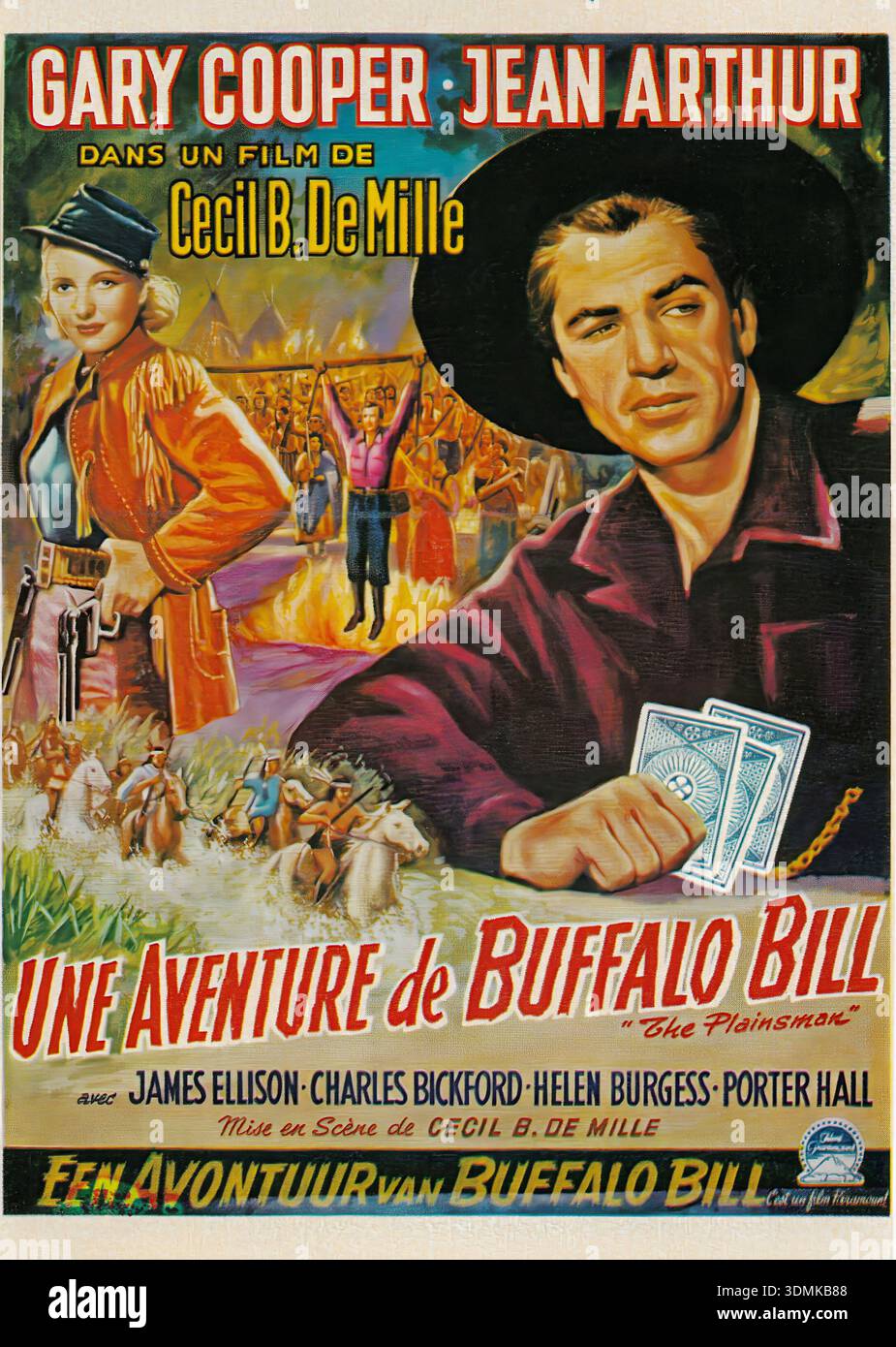Gary Cooper und Jean Arthur in the Plainsman (1936) Original-Filmplakat Stockfoto