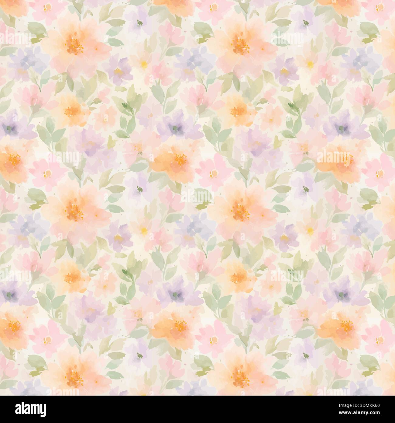 Weiches, Pastellfarbenes, Nahtloses Blumenmuster In Aquarellfarben. Handbemalte Frühlingsblumen und Blätter auf hellem Hintergrund. Vektor-Illustration für Stoff, Tapeten Stock Vektor