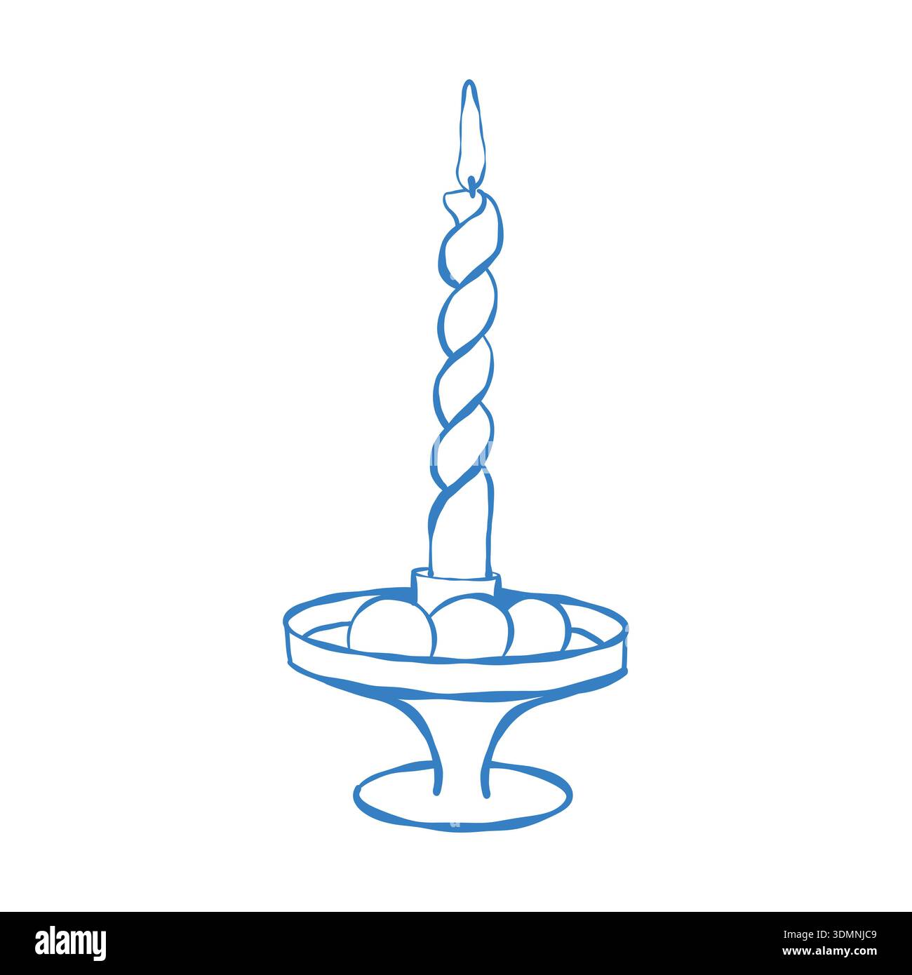 Lineare Darstellung einer Kerze und Ostereier. Vektorblau Kontur Clip Art. Festliche Tischeinstellung. Stock Vektor