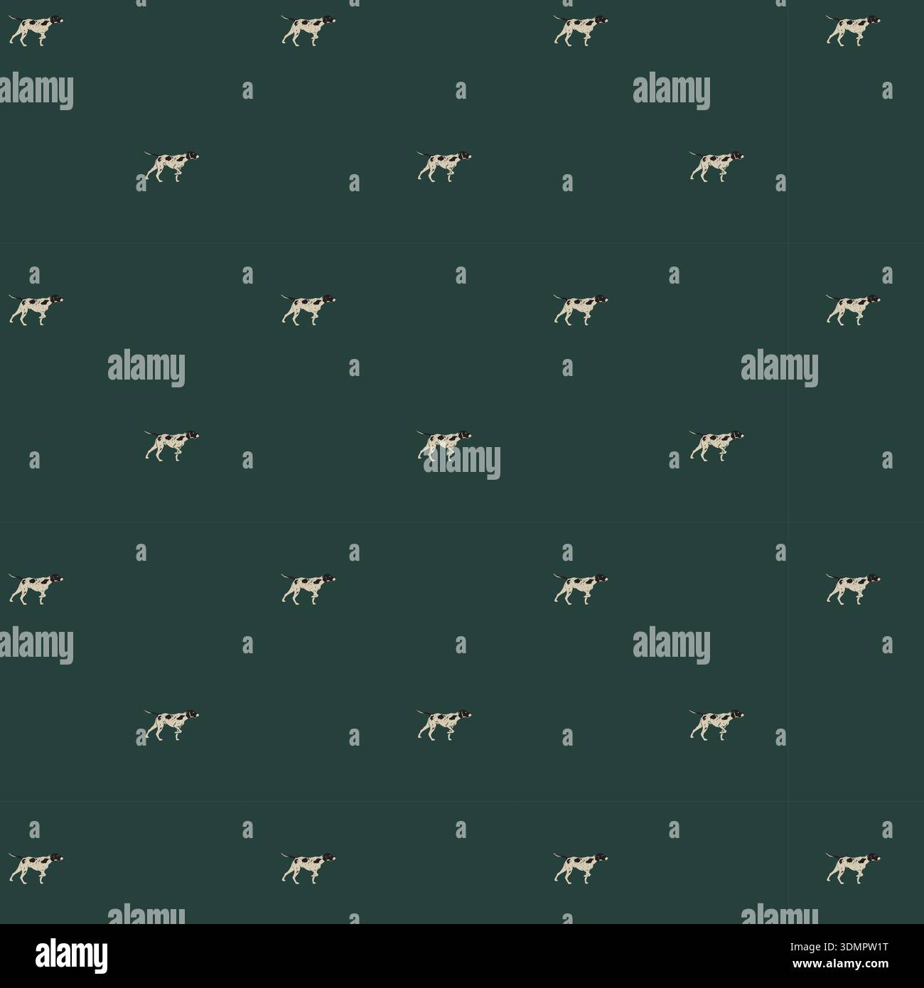 Eine hochwertige nahtlose Vektor-Illustration mit niedlichen dalmatinischen Welpen in verschiedenen verspielten Posen. Vor einem tiefgrünen Hintergrund Stock Vektor