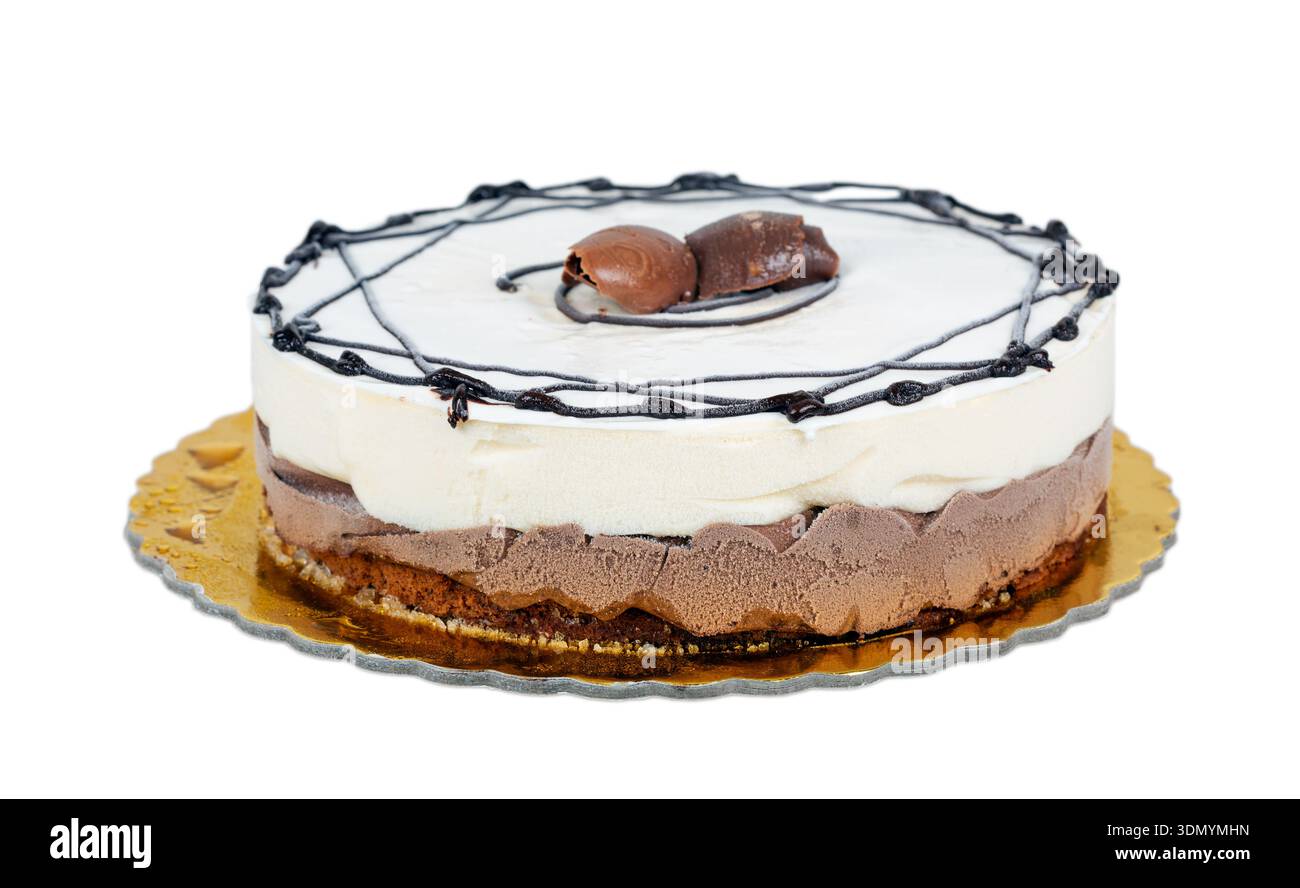 Dreilagiger Schokoladen-Mousse-Kuchen Stockfoto