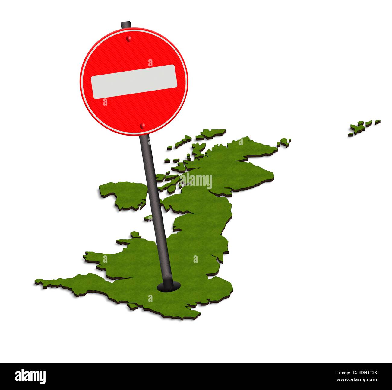 Karte des Vereinigten Königreichs mit einem Straßenschild ohne Eintritt. Stockfoto