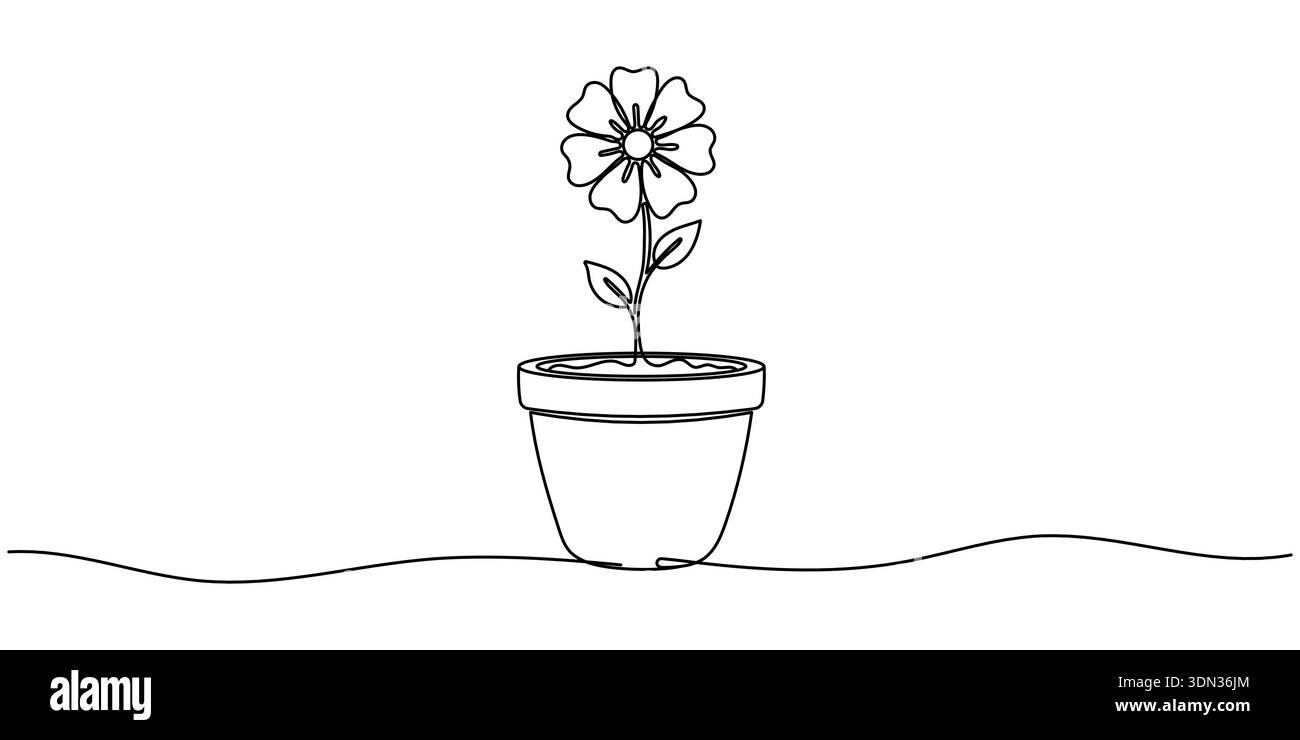 Durchgehend eine einzelne minimale Linienzeichnung Blume in einem Topf durchgehende einzeilige Zeichnung, organisches Produkt durchgehende Linie bearbeitbare Linie, durchgehend ein Stock Vektor