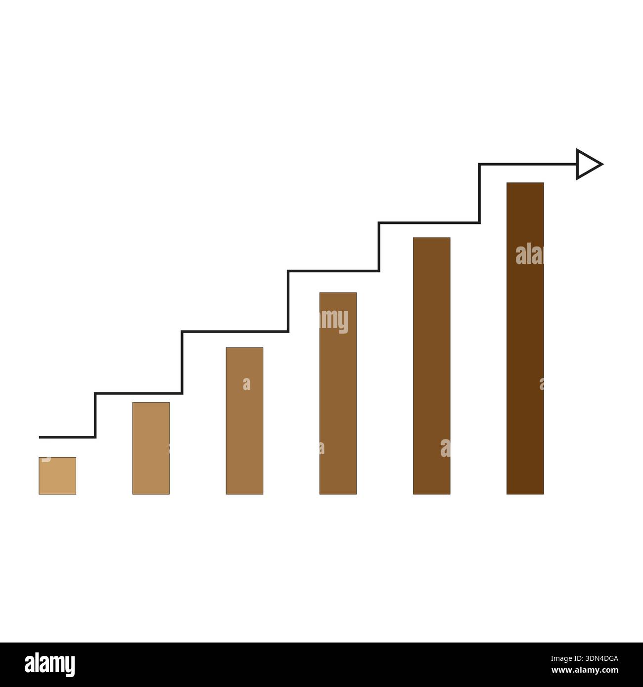 Balkendiagramm Vektorsymbol. Diagramm der Wachstumsschritte. Business-Chart Brauntöne. Pfeil zeigt einen positiven Fortschritt an. Stock Vektor