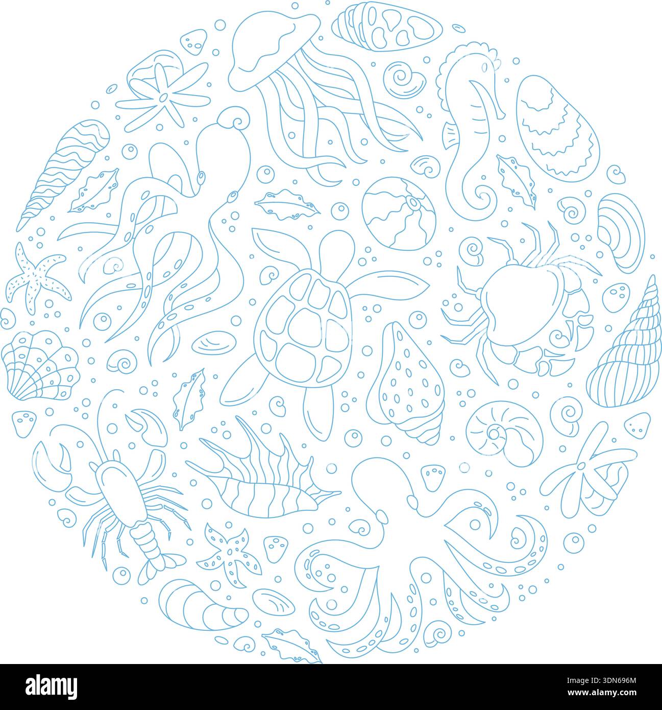 Unterwasser Marine Life Circle Contour Design Stock Vektor