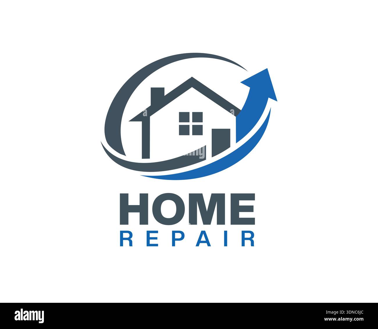 Logo für Heimreparatur mit Symbol für Hauspfeil, Logo für Renovierung, Logo für Heimverbesserung, Logo für Wartung Stock Vektor
