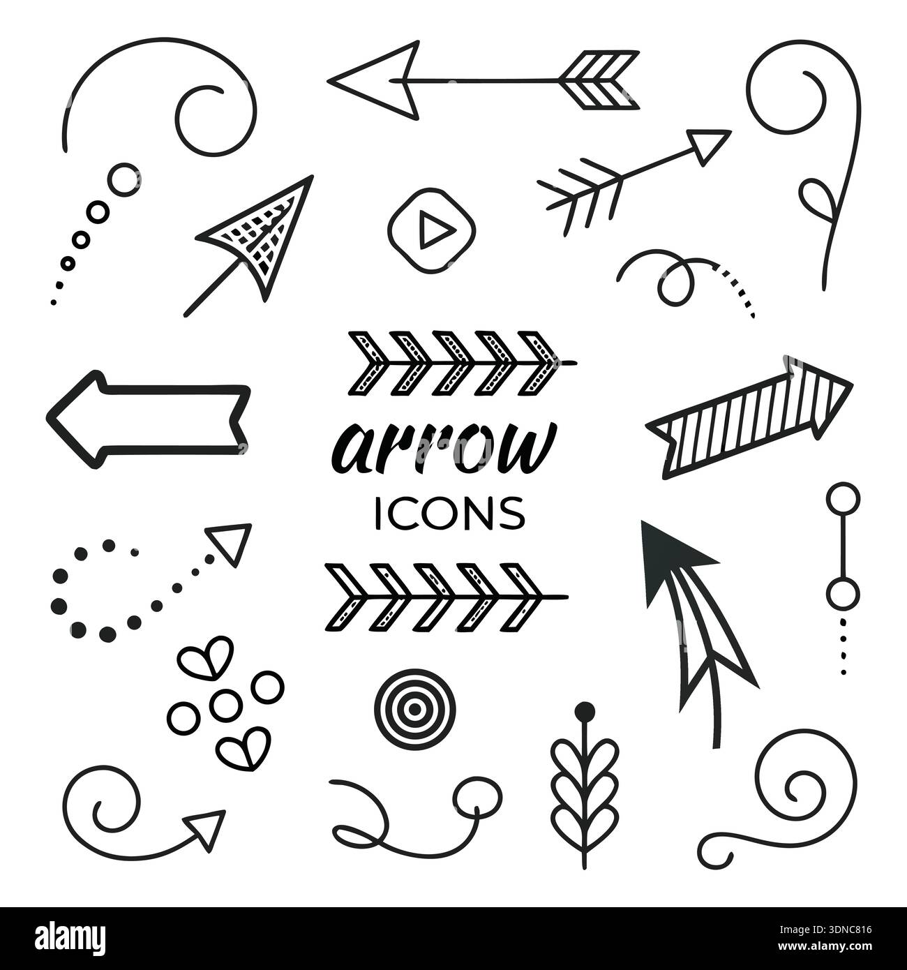 Handgezeichnete Pfeilsymbole und Dekorative UI-Doodle-Elemente Stock Vektor