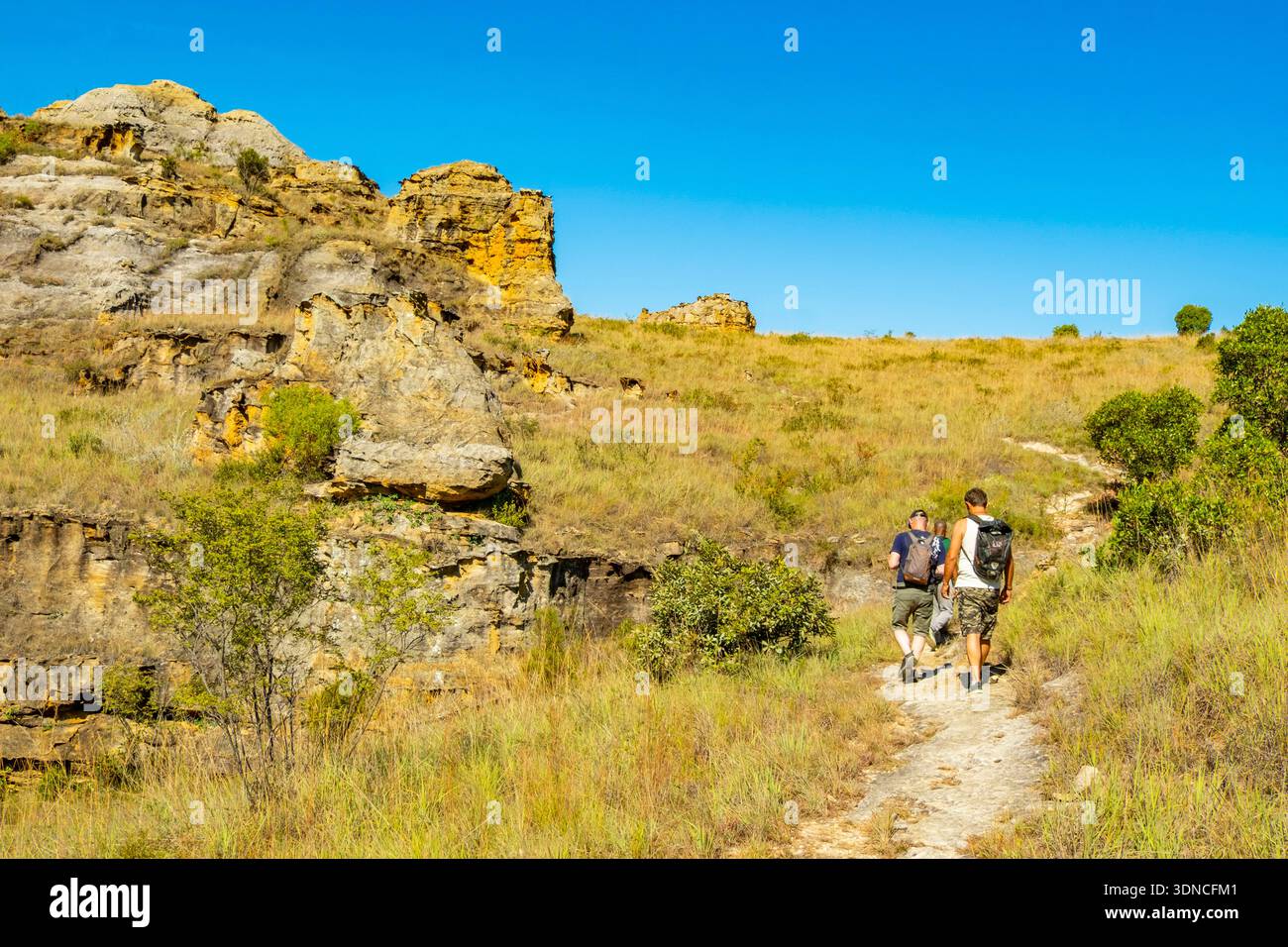 Madagaskar, Ihorombe Region, Ranohira, Isalo Nationalpark, Wanderer Stockfoto