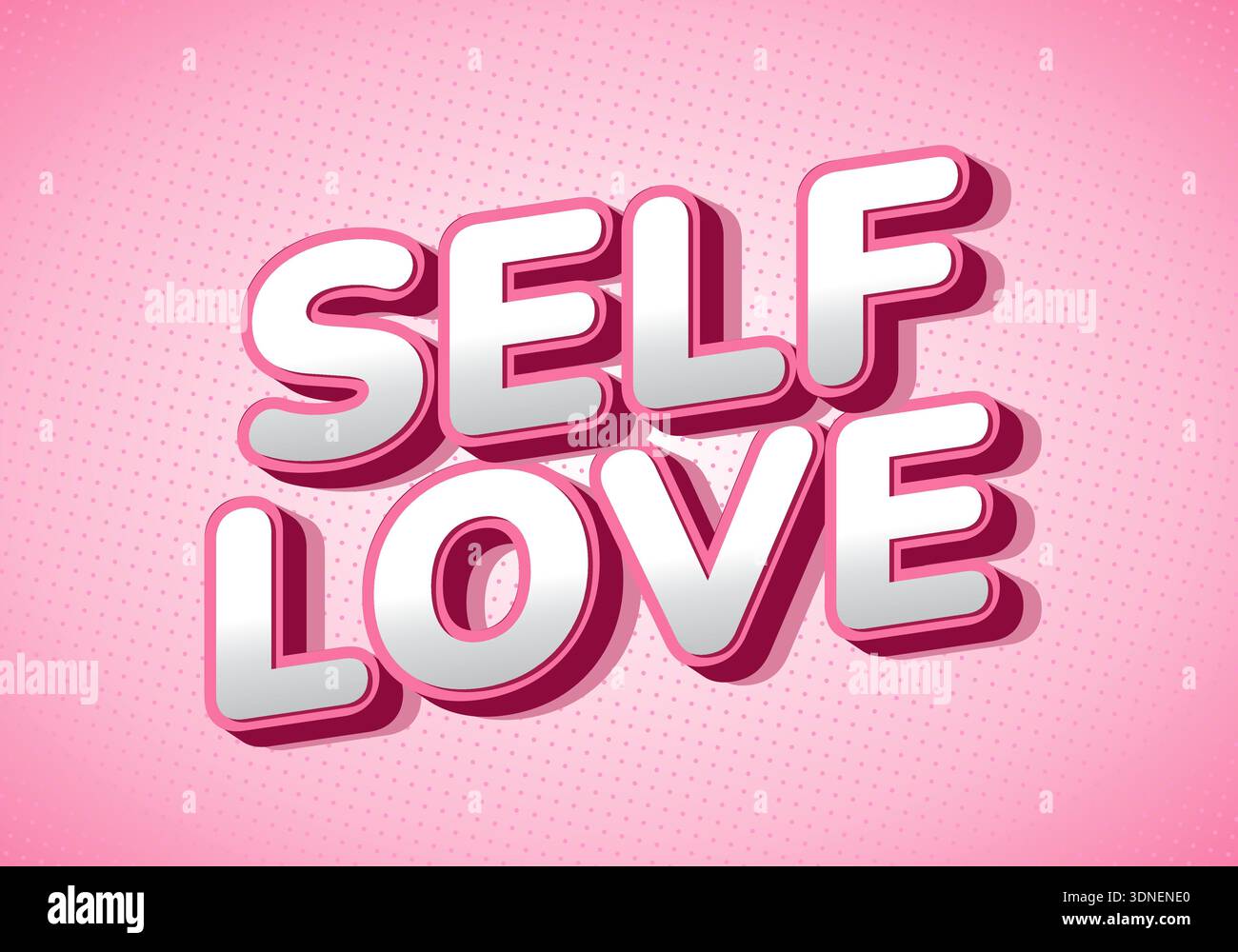 Ein lebendiges Grafikdesign mit den Worten „Self Love“ in auffälligem 3D-Stil mit rosa Hintergrund Stock Vektor