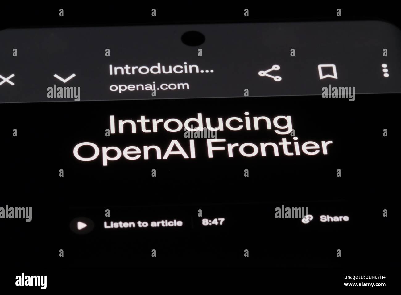 Shanghai, China, 10. Februar 2026: OpenAI Frontier auf der Website Stockfoto