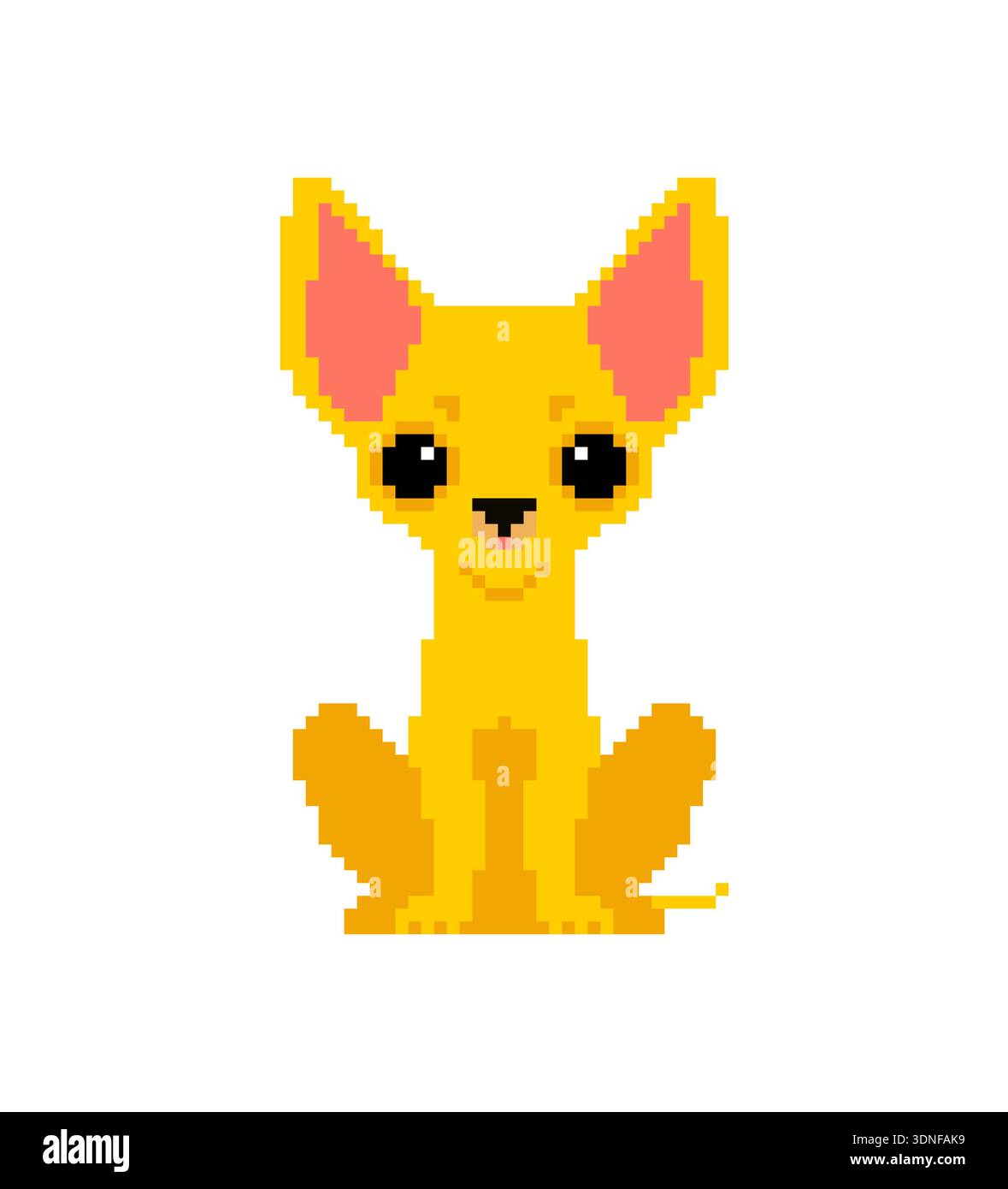 Pixel Art chihuahua Hund Illustration. Kleiner brauner Hündchencharakter im Retro-8-Bit-Spielstil. Isoliertes Vektor-Tiermaskottchen für Spielelemente, Aufkleber Stock Vektor