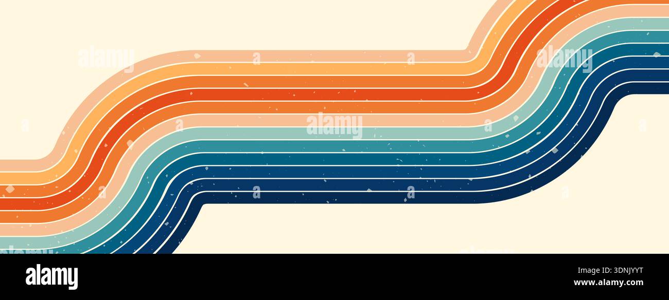 Groovige Regenbogenkurven, orange und blaue Streifen. Stock Vektor