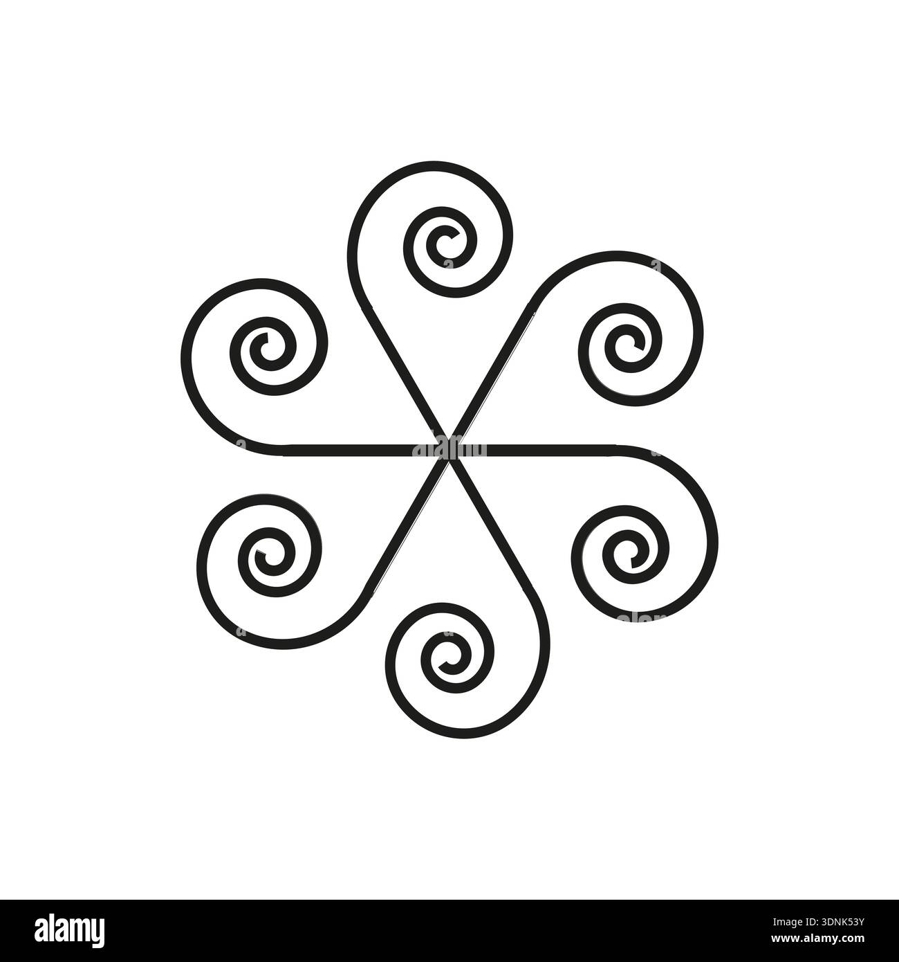 Verzierung in Form von Wirbelelementen. Dekorativer Spiralvektor. Abstraktes Blumenmuster. Radiale Symmetrie. Stock Vektor