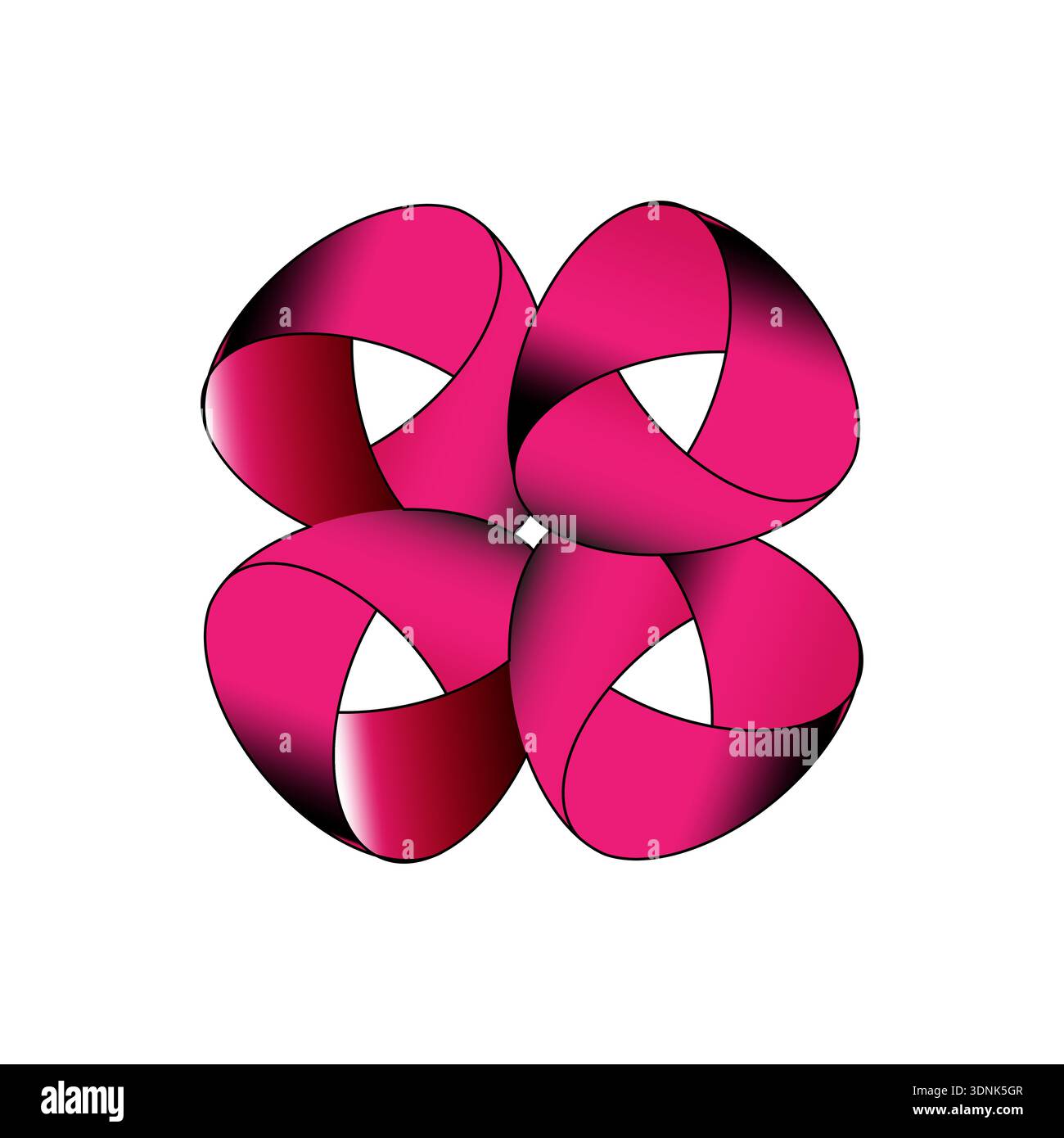 Vier Knoten. Rosafarbenes Verlaufssymbol. Mobius-Schleifenvektor. Abstrakte moderne Figur. Stock Vektor