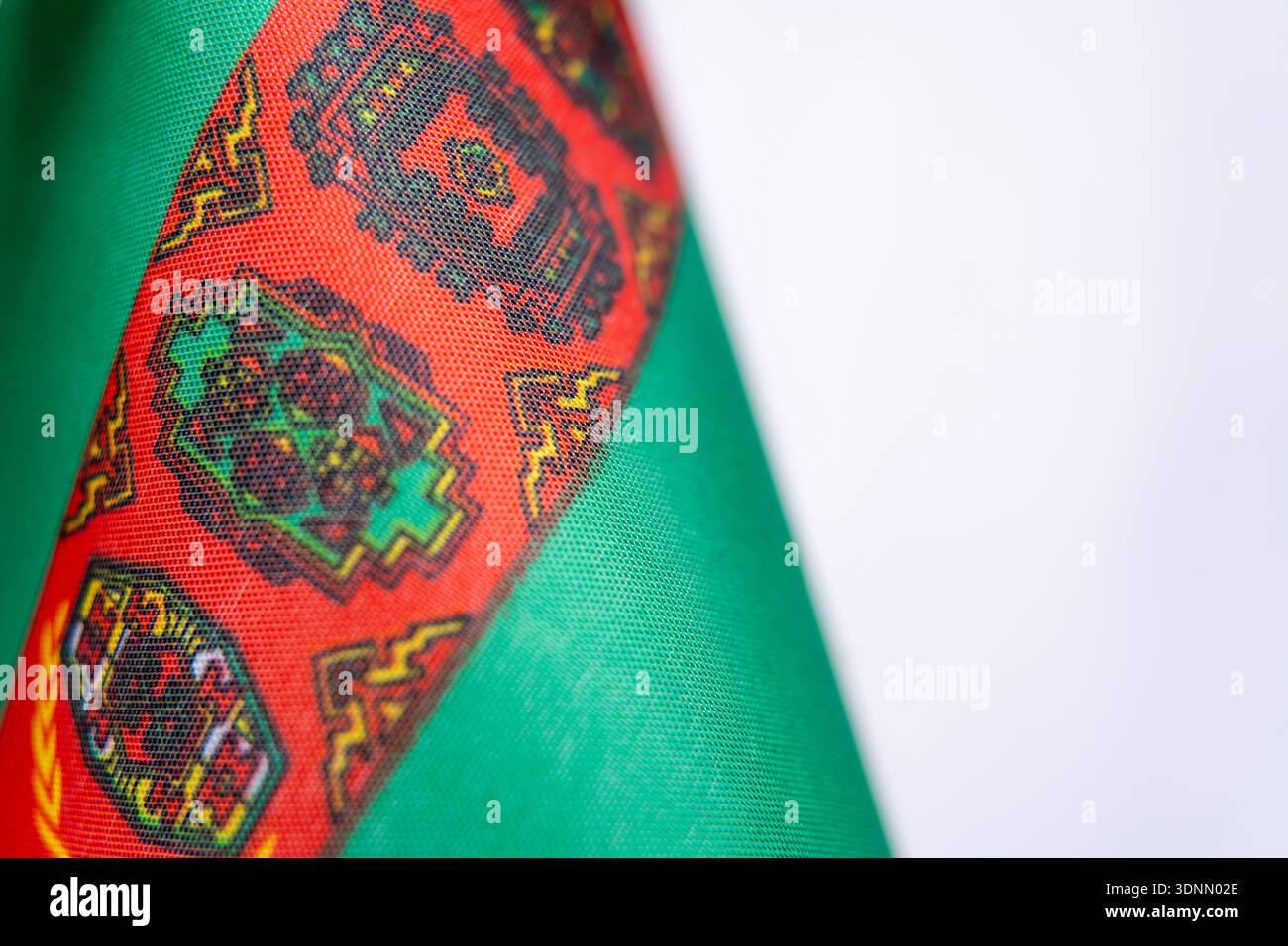 Turkmenistan Flag Fabric Textur Makrodetail Stockfoto