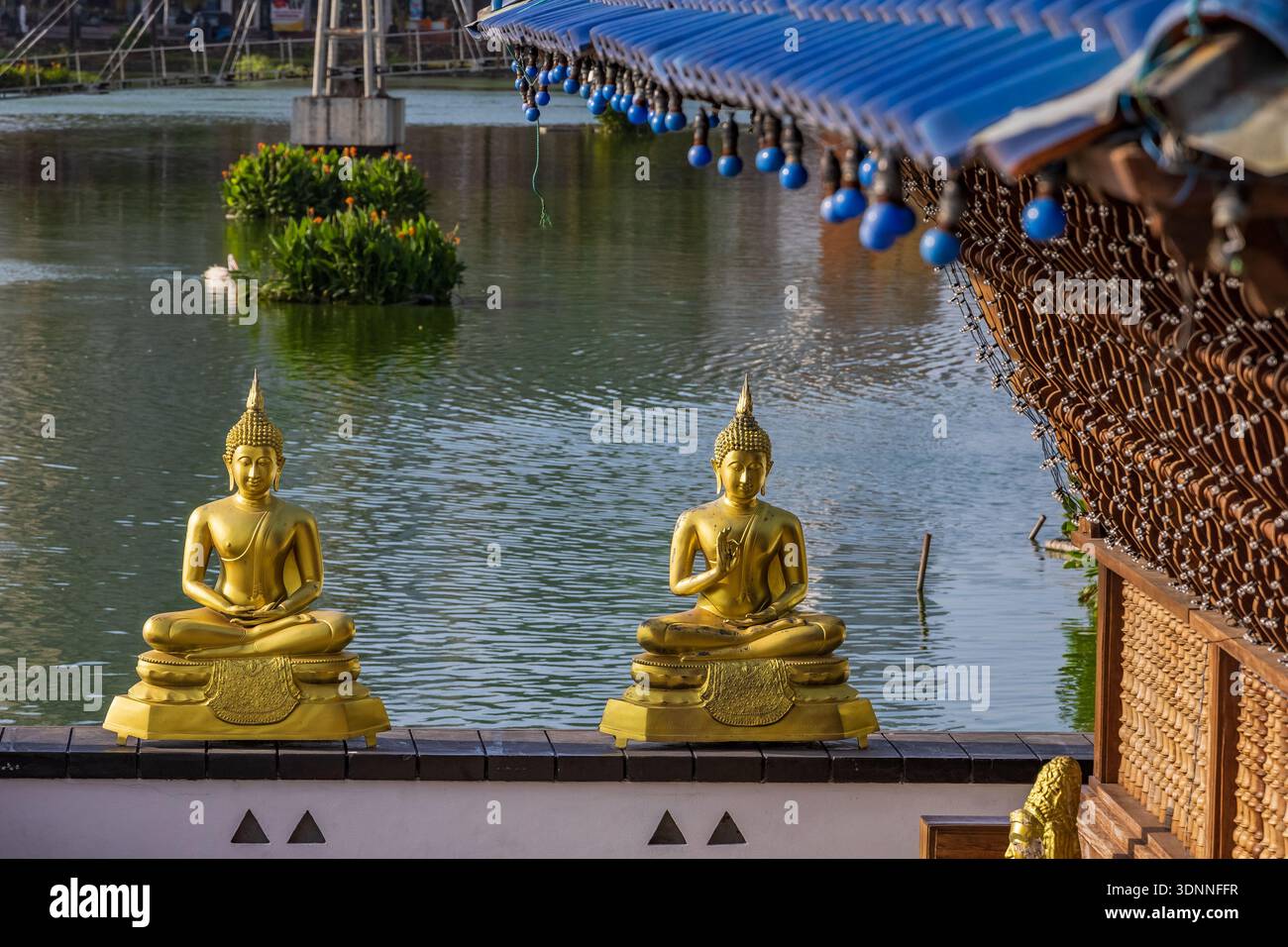 Nahaufnahme der Buddha-Statuen im Seema Malaka Tempel, Colombo, Sri Lanka. Stockfoto