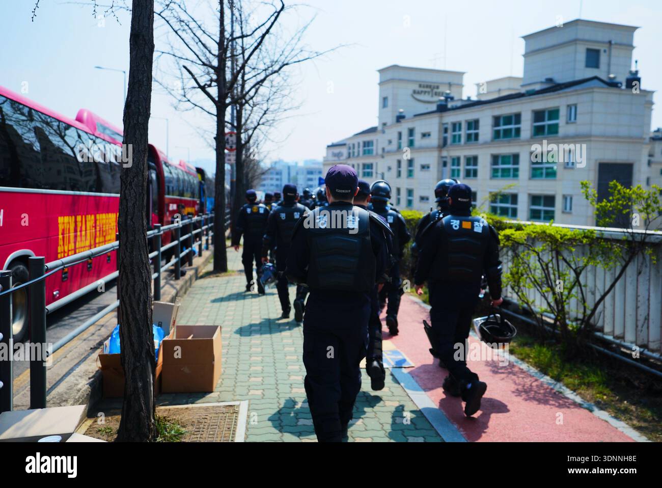 Koreanische Polizei bei Protesten in Seoul, Südkorea Stockfoto