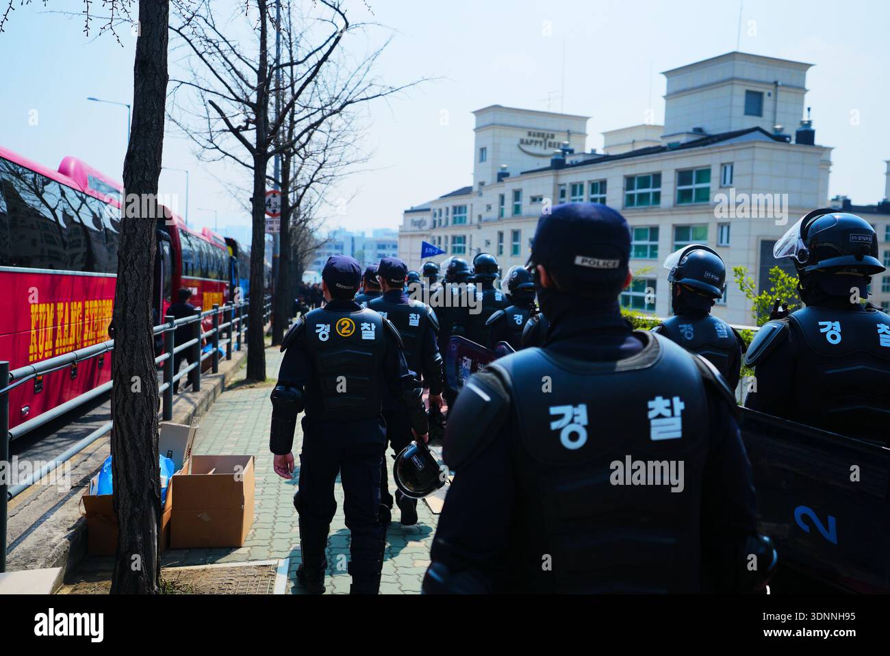 Koreanische Polizei bei Protesten in Seoul, Südkorea Stockfoto