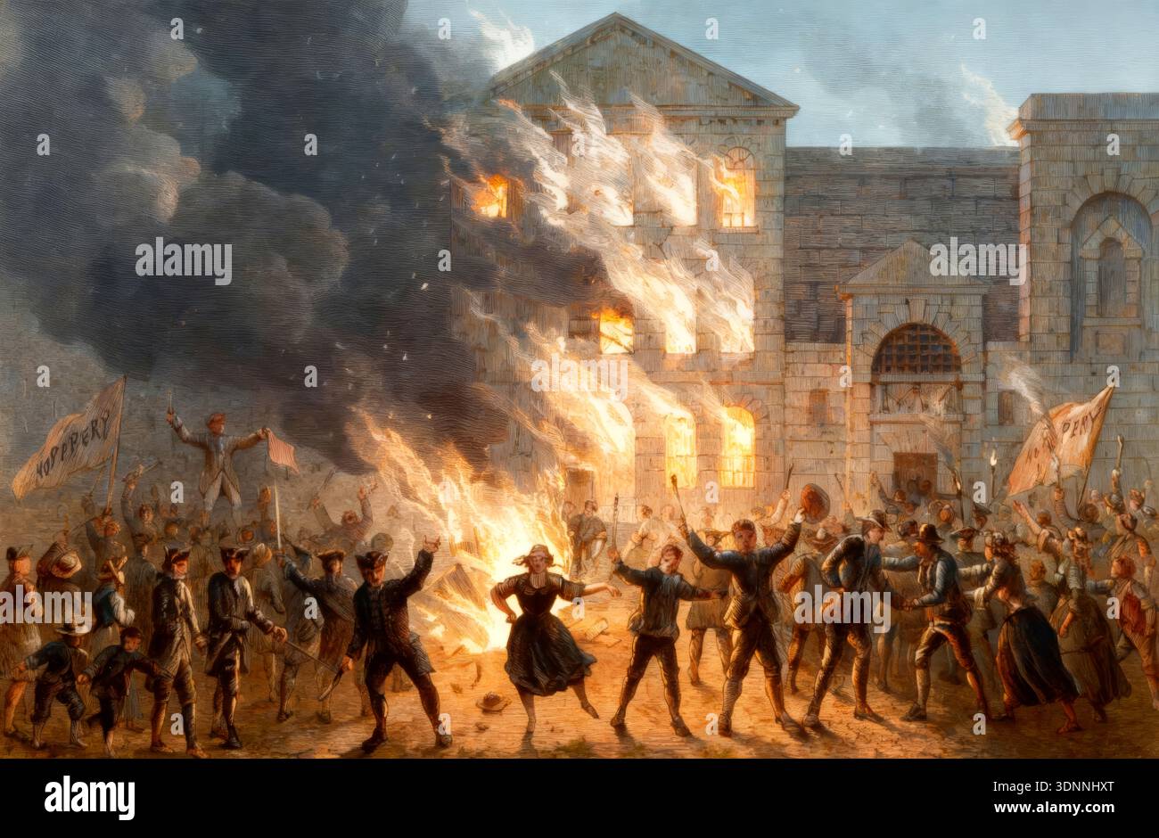 Newgate Gefängnis zerstört in den großen Brand von London 1666, City of London, UK Stockfoto