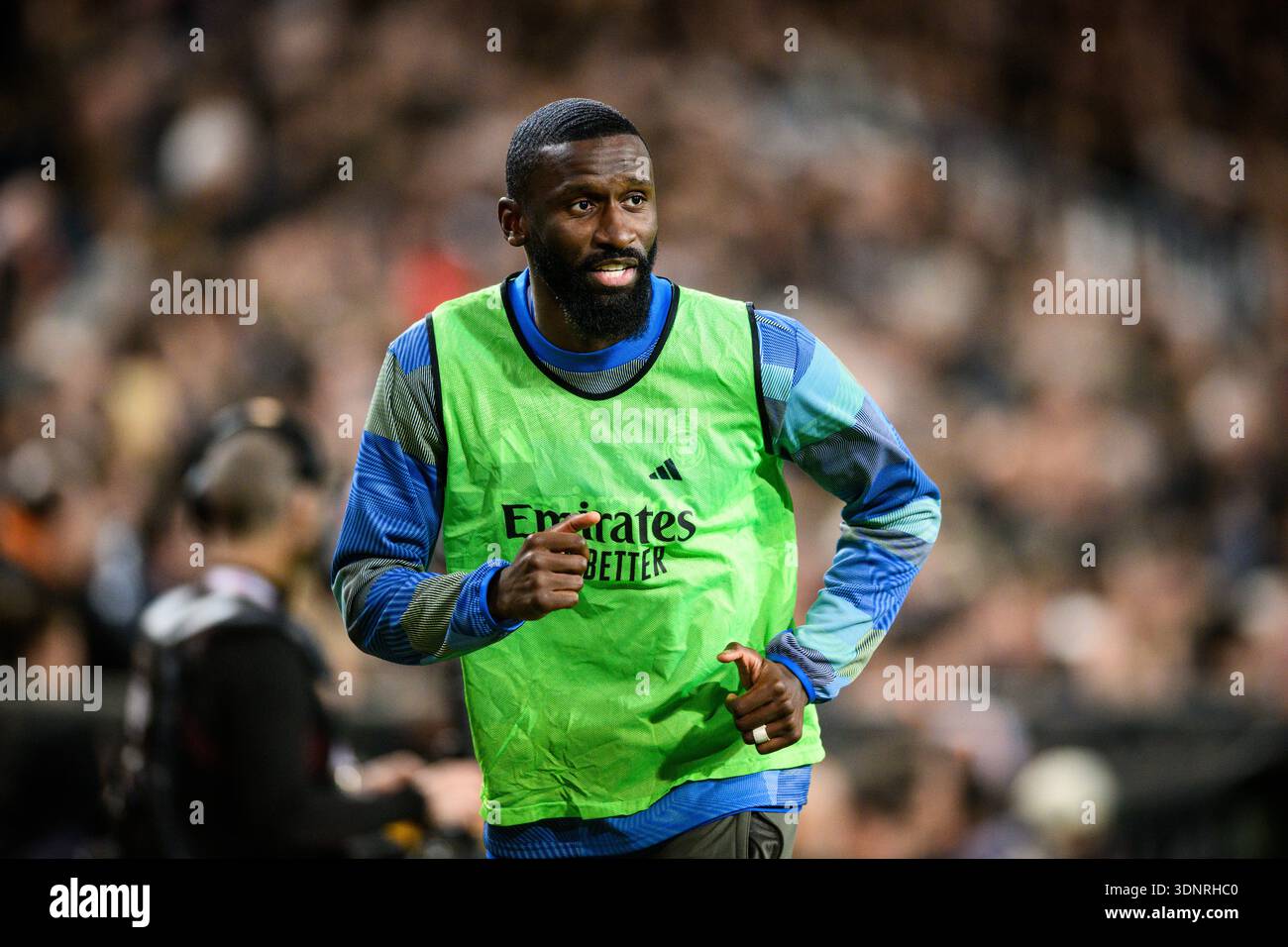 Der deutsche Fußballspieler Antonio Rüdiger von Real Madrid während eines LaLiga-Spiels im Mestalla-Stadion in Valencia, Spanien. Stockfoto